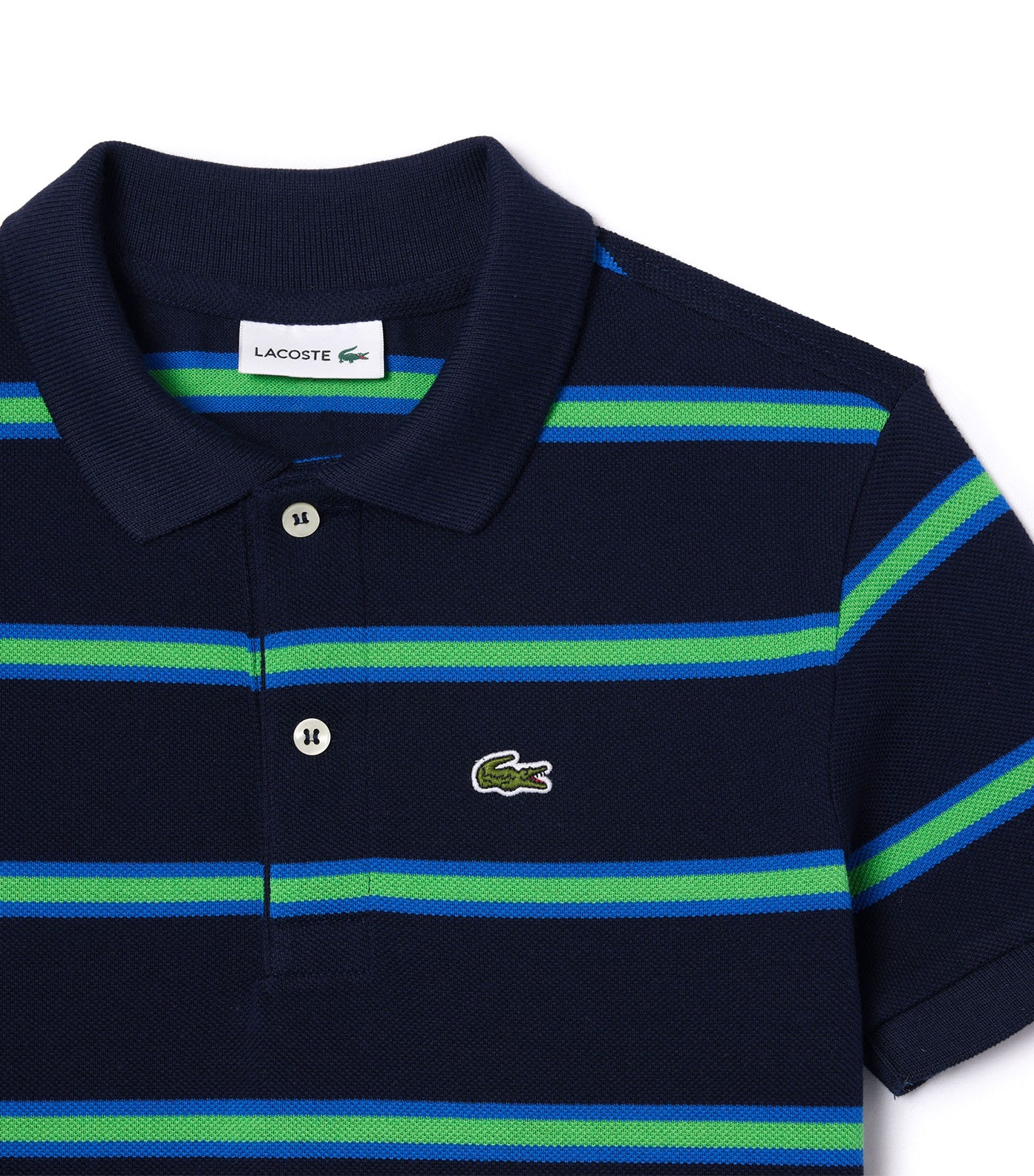 Boys’ Lacoste Striped Piqué Polo Shirt Navy Blue/Ladigue-Sorrel