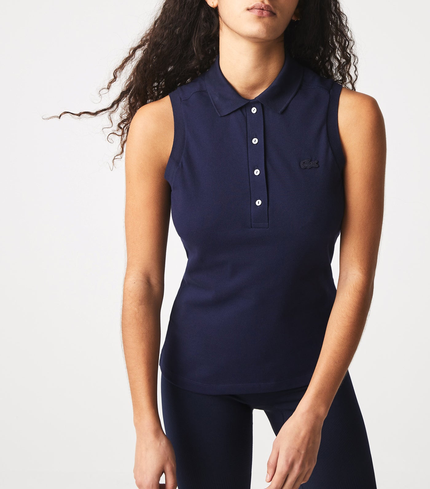 Women's Lacoste Sleeveless Cotton Piqué Polo Shirt Navy Blue