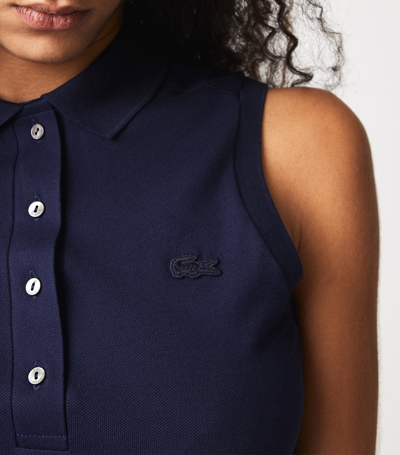 Women's Lacoste Sleeveless Cotton Piqué Polo Shirt Navy Blue