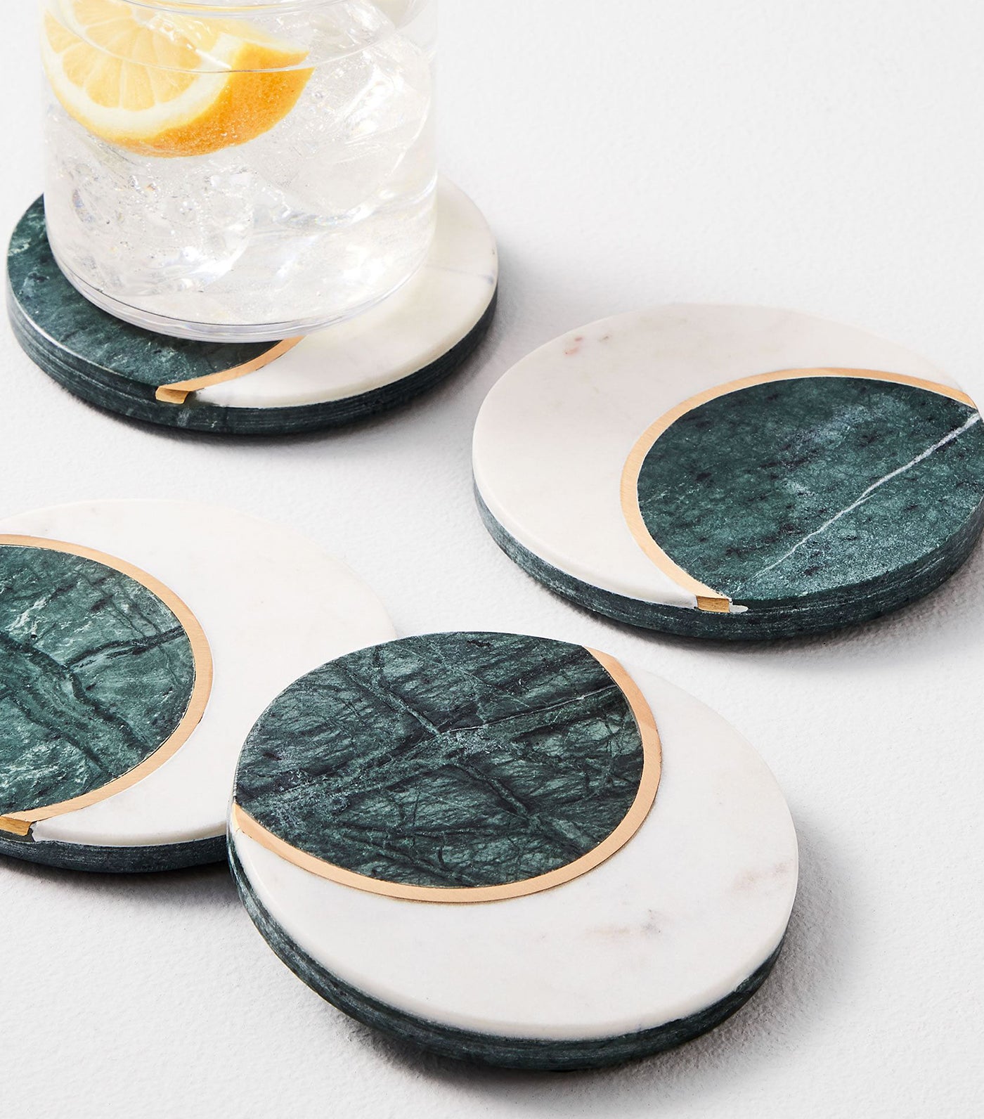 Moon Marble & Brass Coasters Set of 4