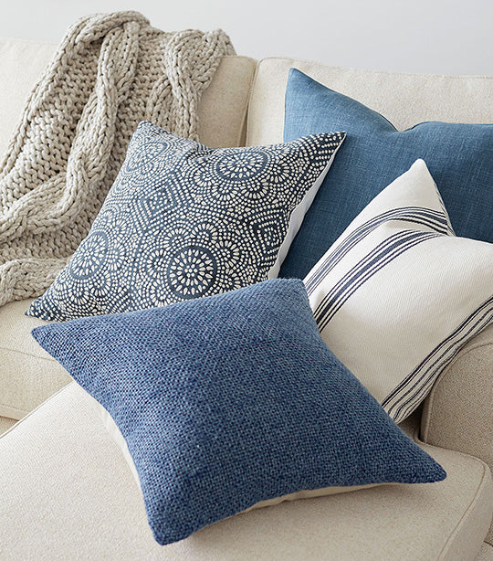Faye Linen Textured Pillow Cover - Stormy Blue
