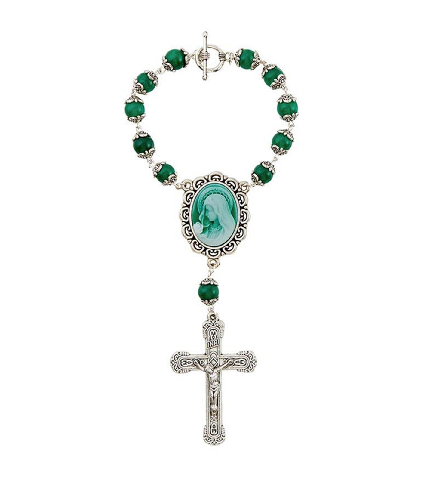One Decade Green Rosary with Cameo Pendant