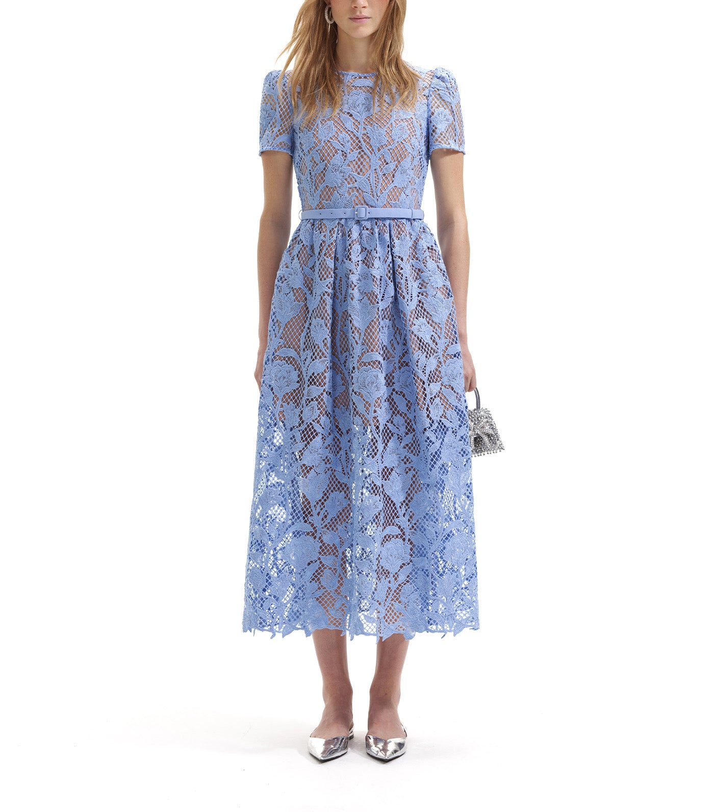 Self-Portrait Lily Lace Midi Dress Blue | Rustan's