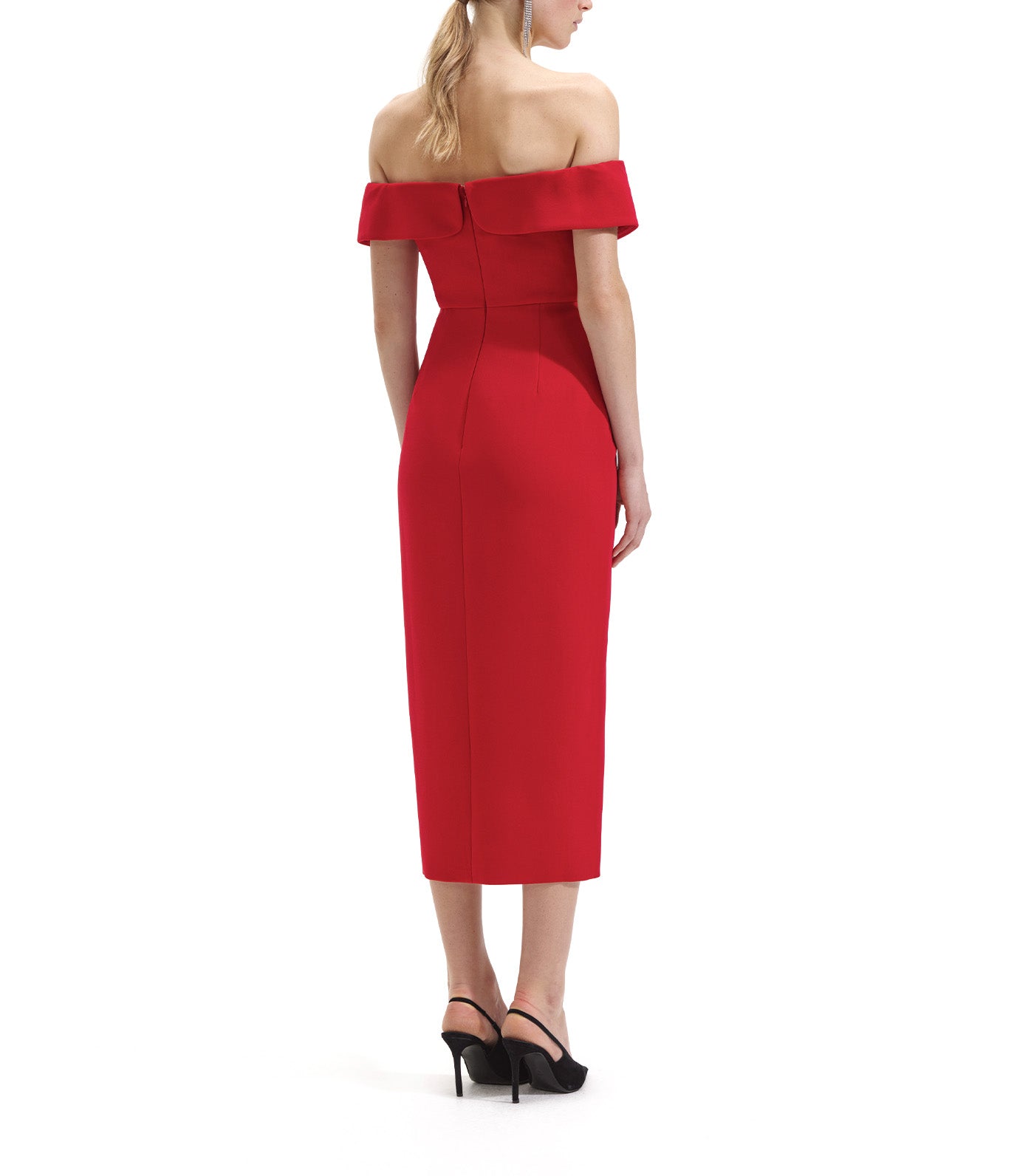 Crepe Bow Midi Dress Red