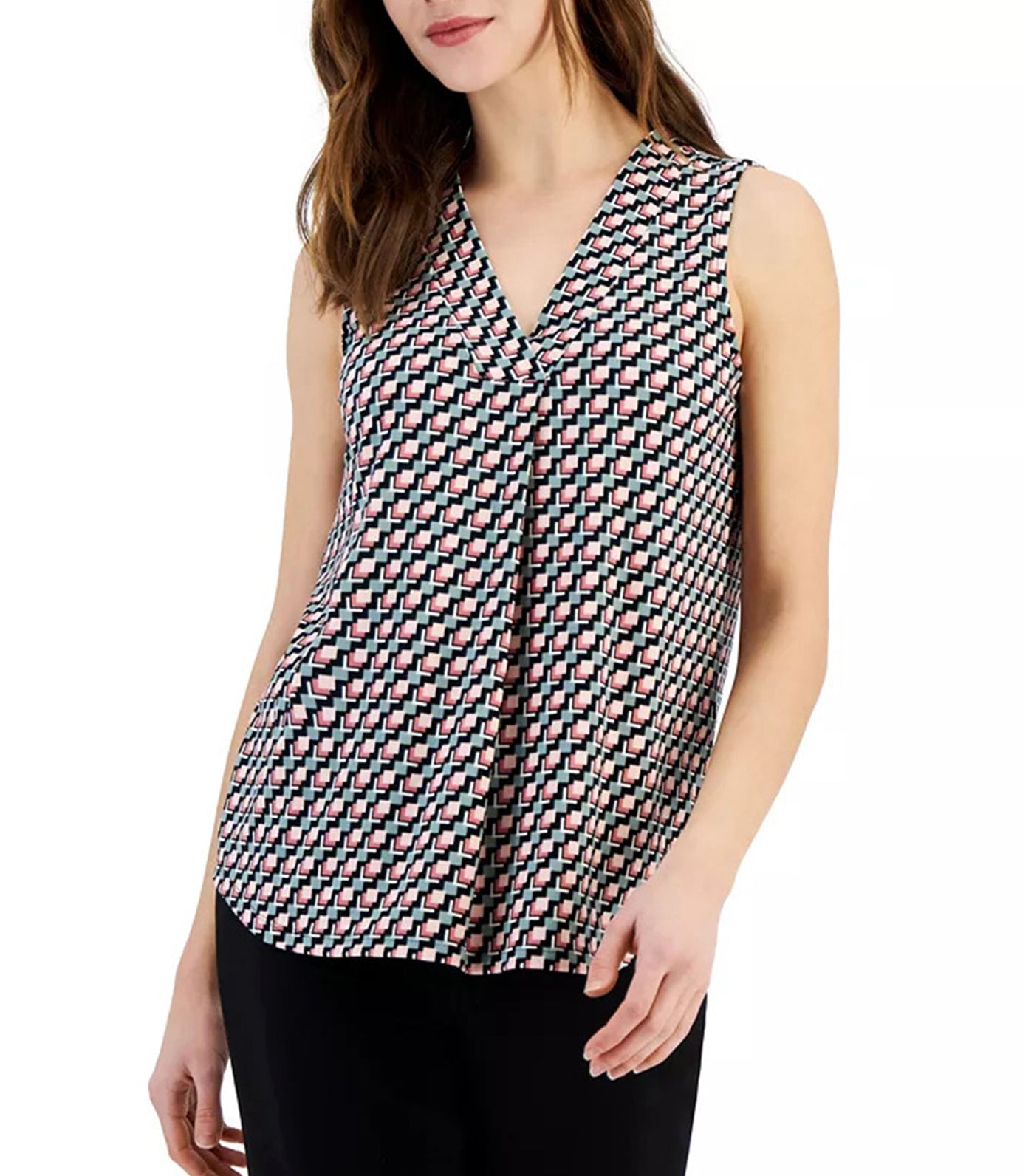 Women's Printed Pleat-Front Sleeveless Top Anne Black/Cherry Blossom