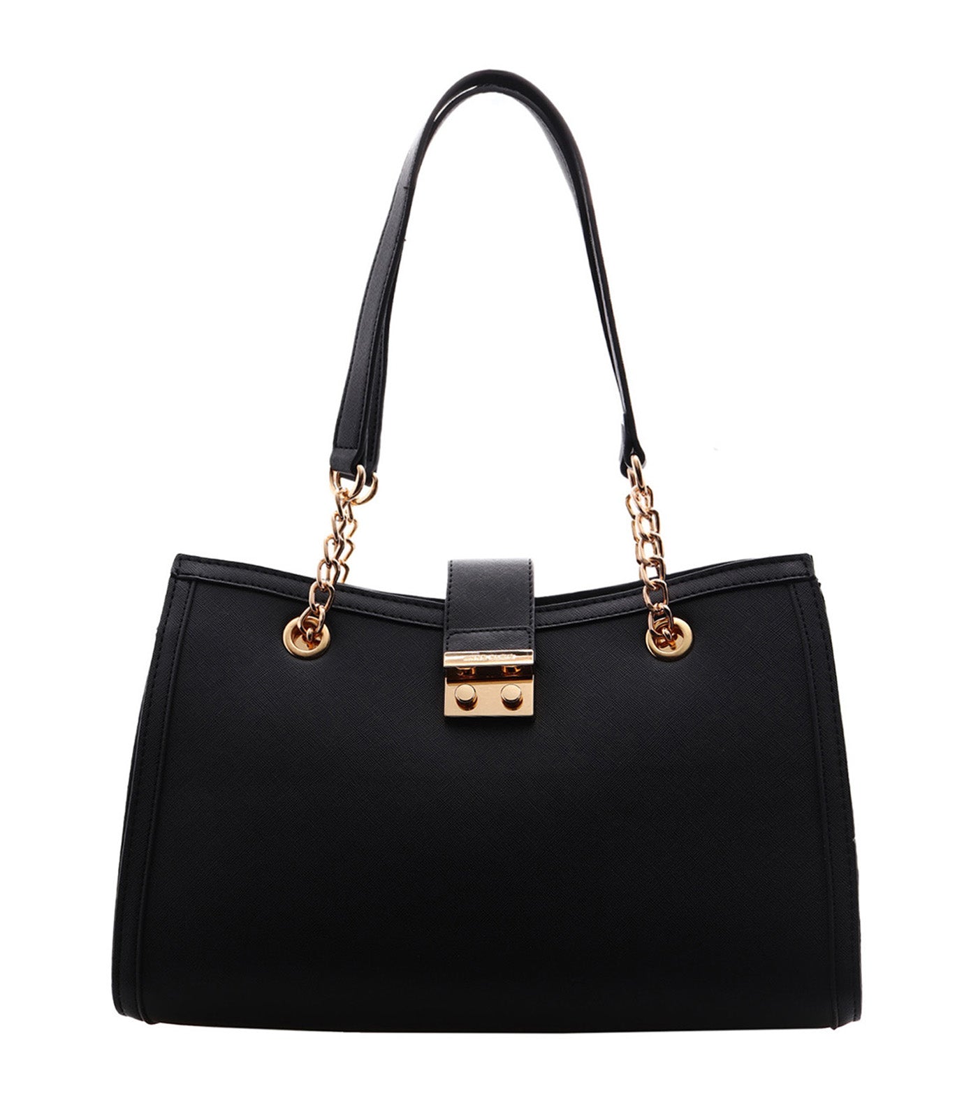 Satchel with Chain Detailing and Push Lock Black
