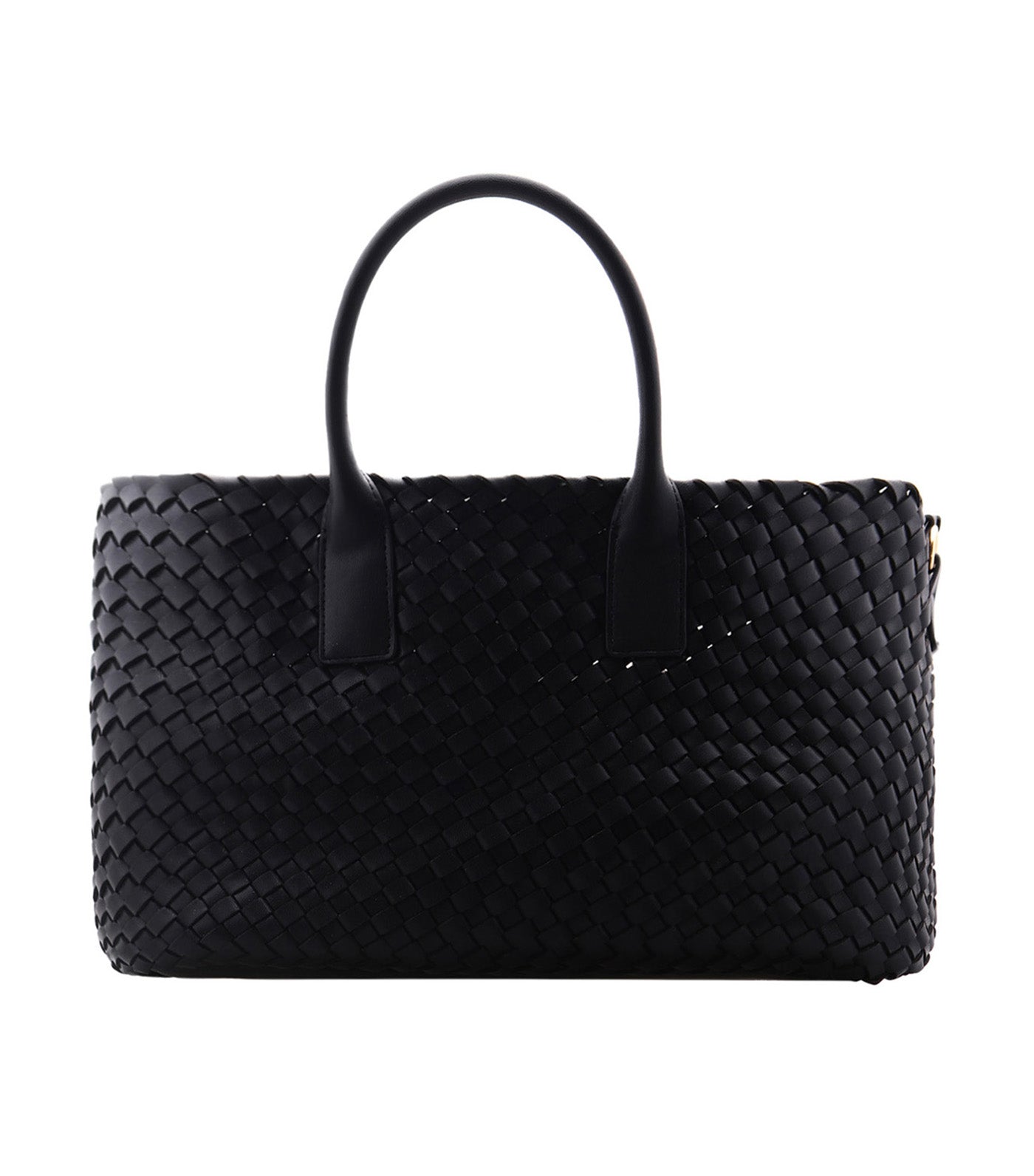 Large Woven Tote with Detachable Pouch Black