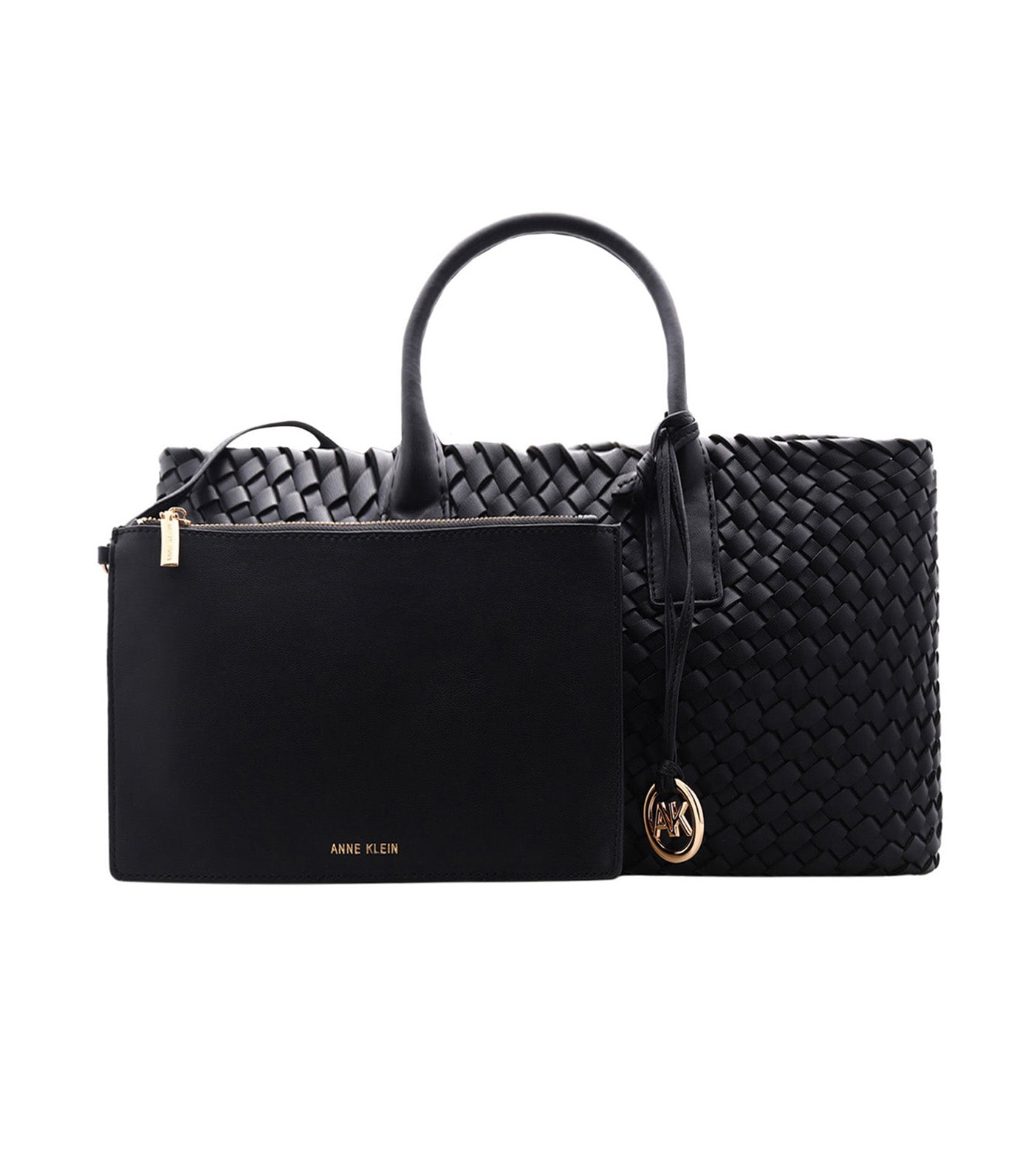 Large Woven Tote with Detachable Pouch Black