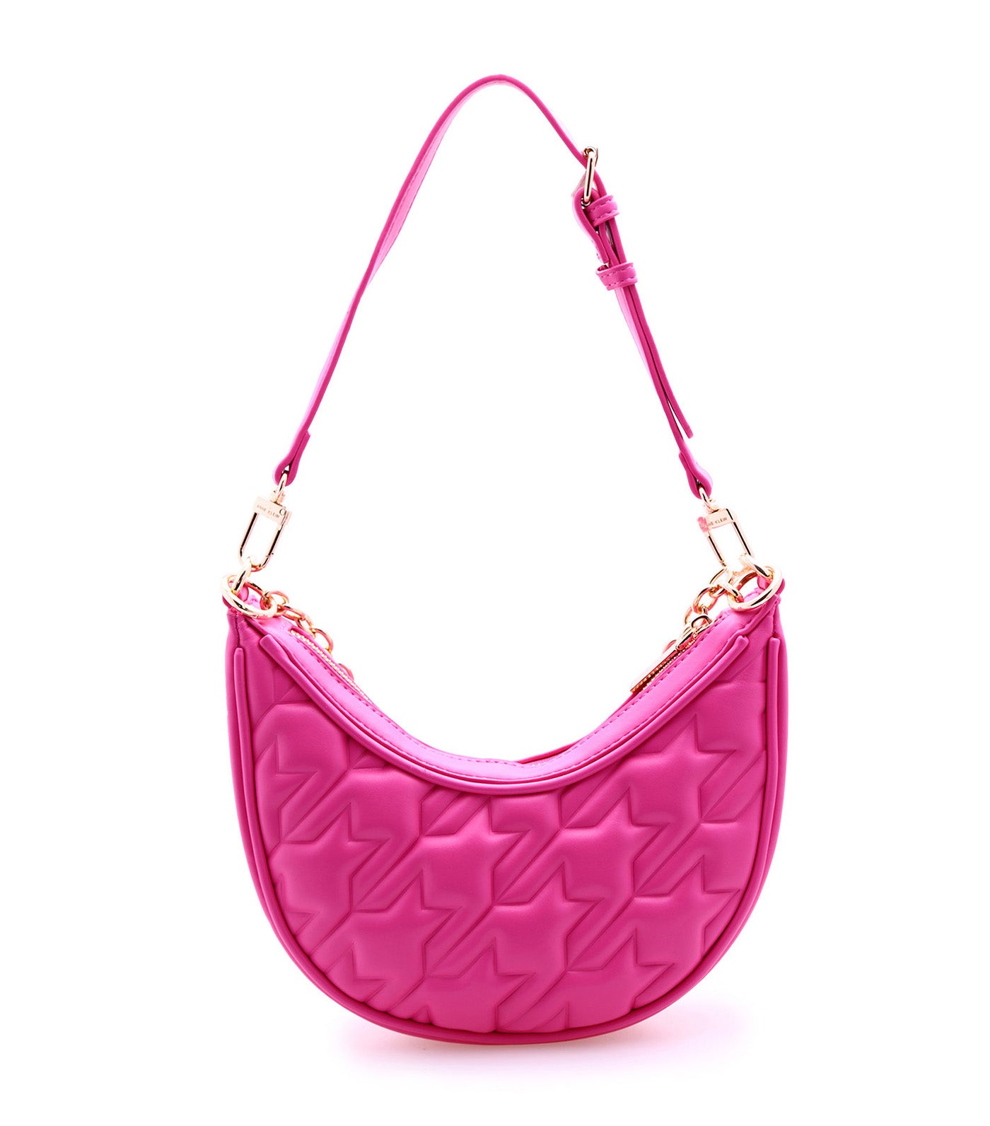 Crescent Shoulder Bag with Chain Houndstooth Flash Pink