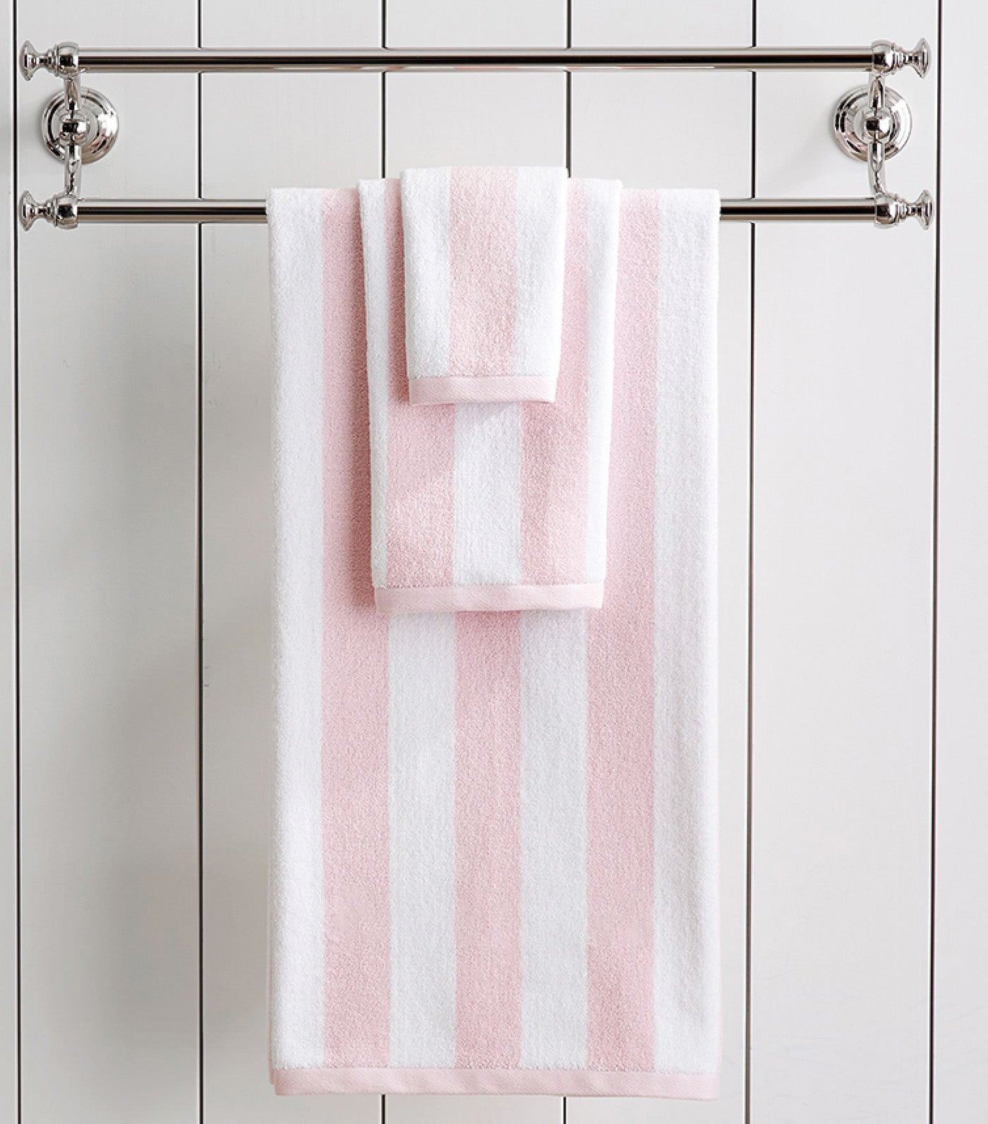 Rugby Stripe Bath Towel Collection, Washcloth - Pink