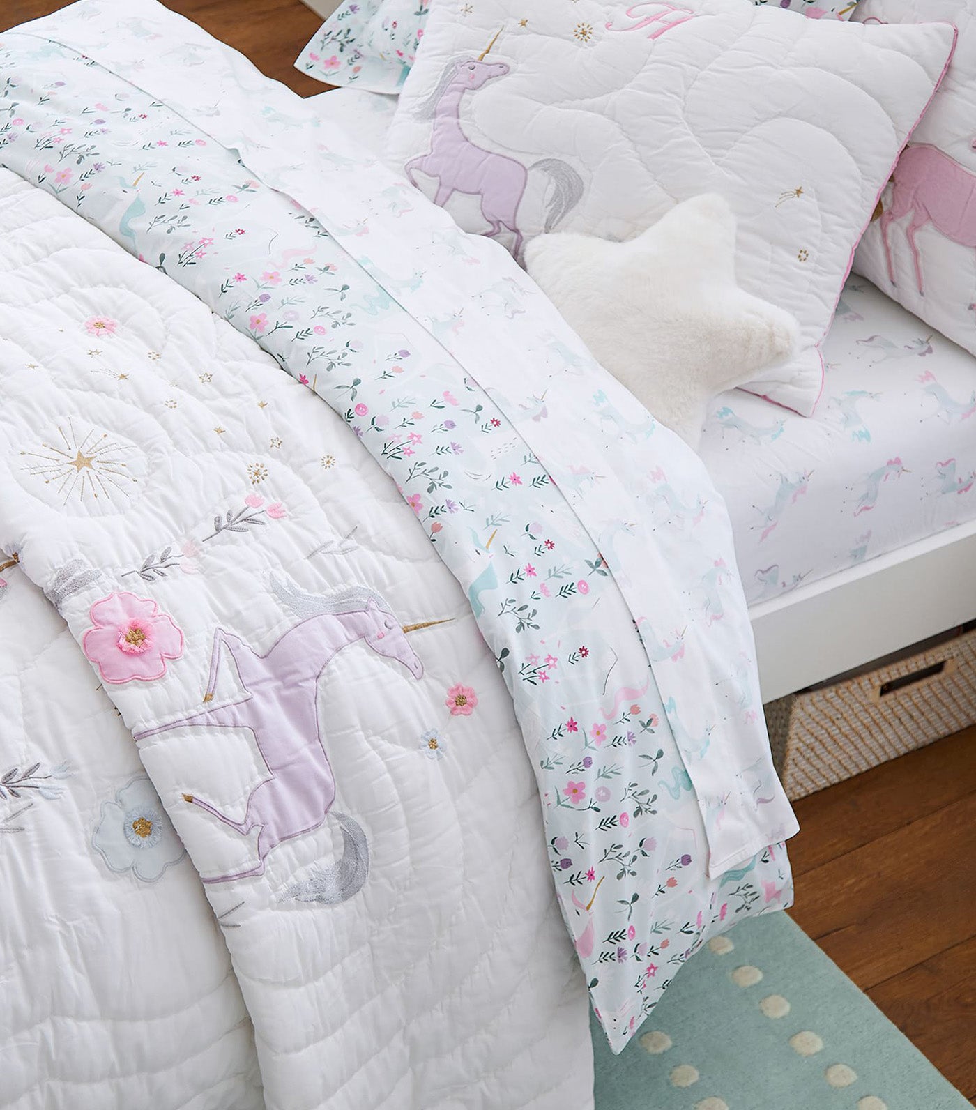 Pottery Barn Kids Mystical Unicorn Organic Sheet Set Pillowcases Full Rustan s