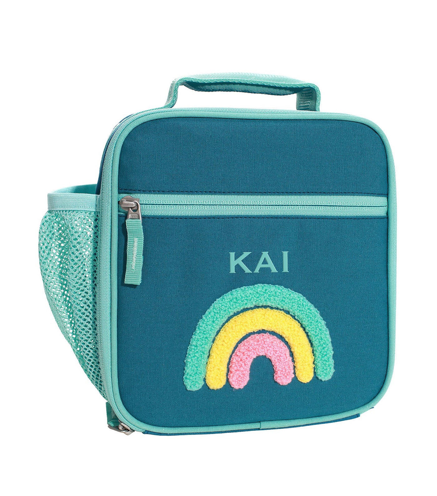 Mackenzie Turquoise Rainbows Chenille Lunch Boxes
