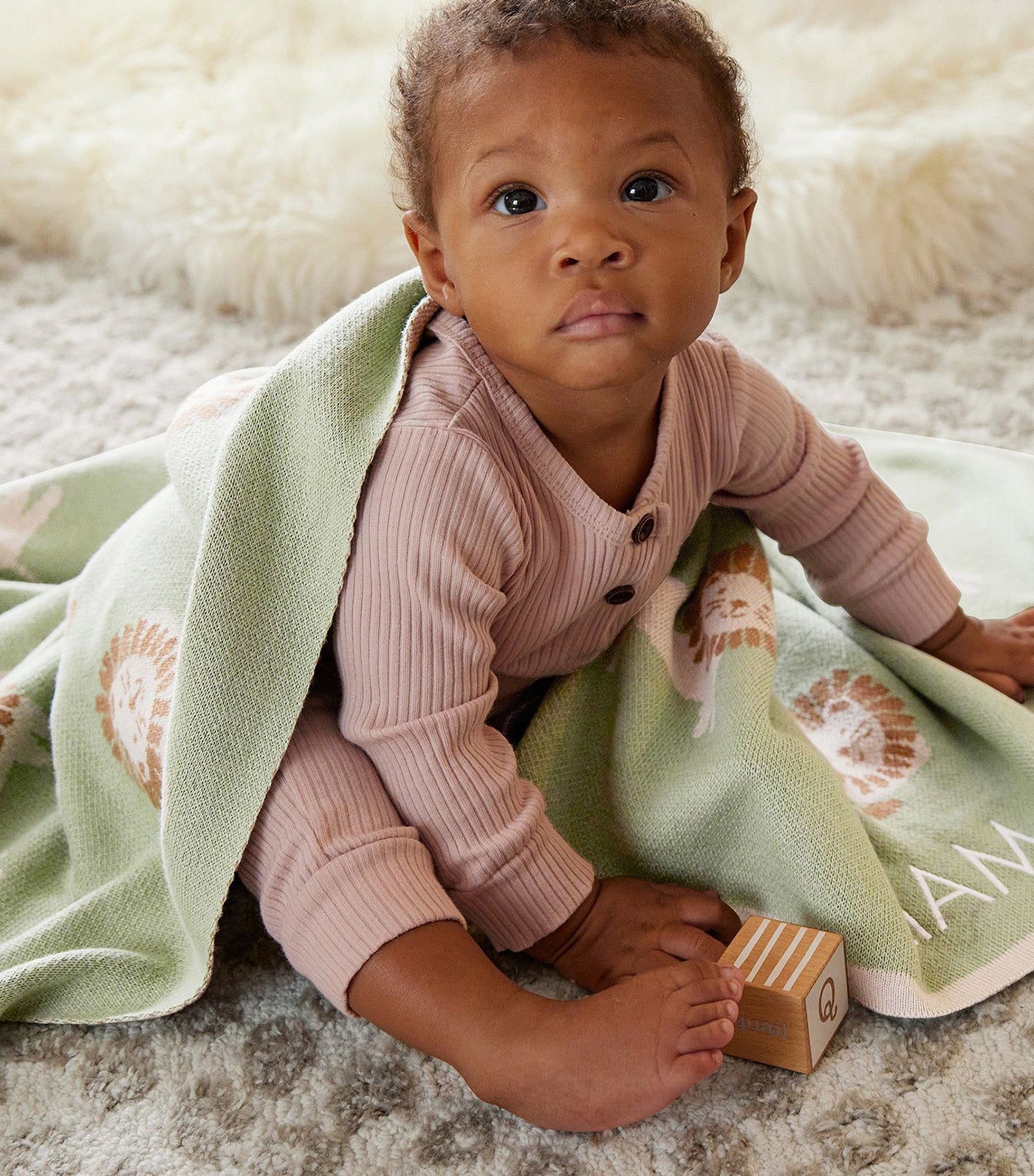 Lion Intarsia Baby Blanket