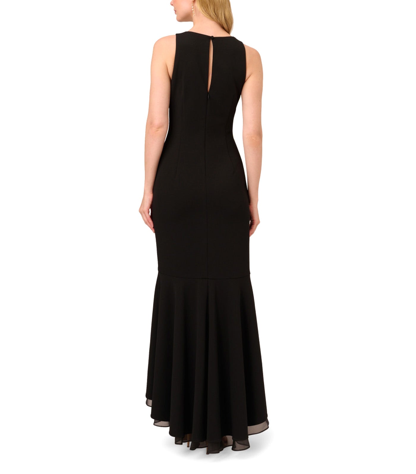High Low Crepe Halter Gown with Organza Draping Black