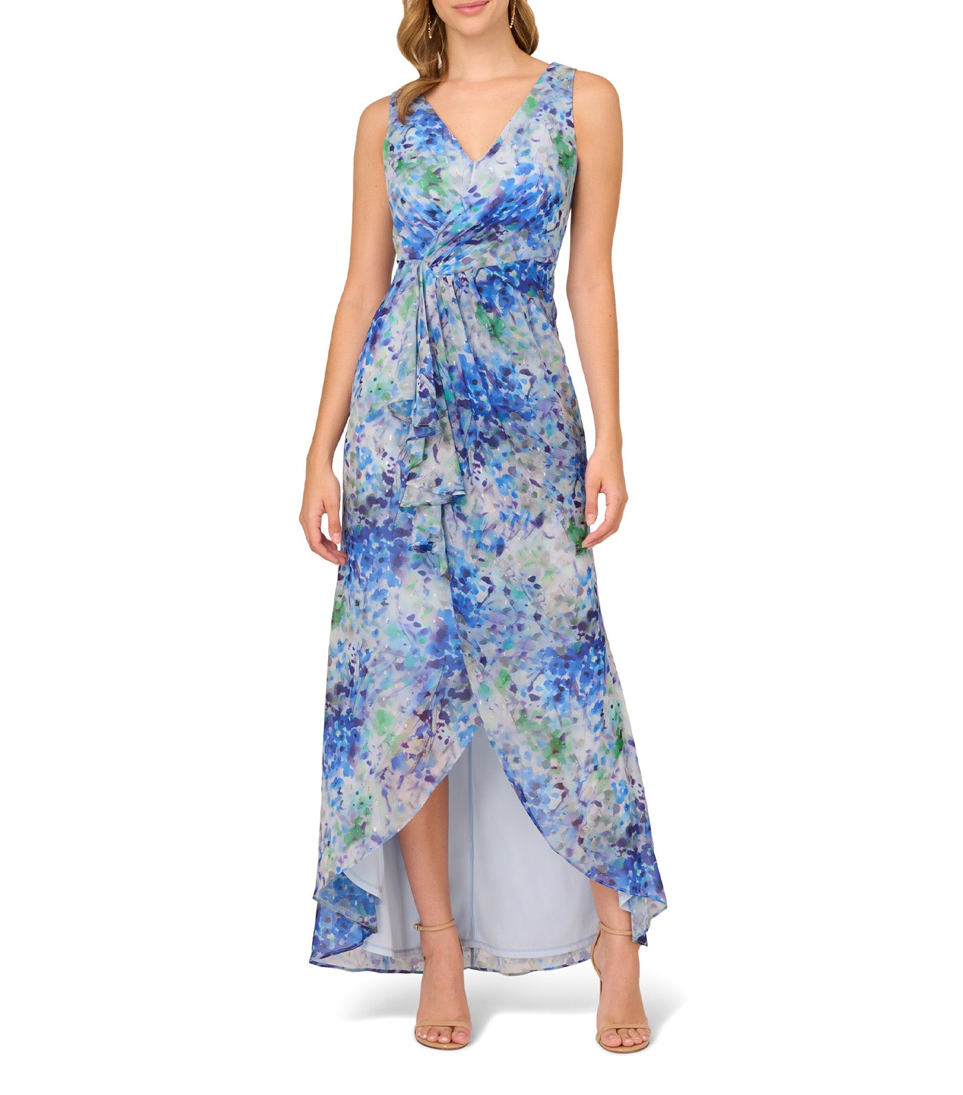 Adrianna Papell Long Printed Gown Blue Multi