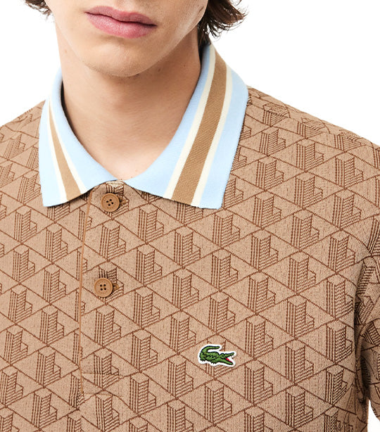 Classic Fit Contrast Collar Monogram Motif Polo Shirt Croissant/Cookie