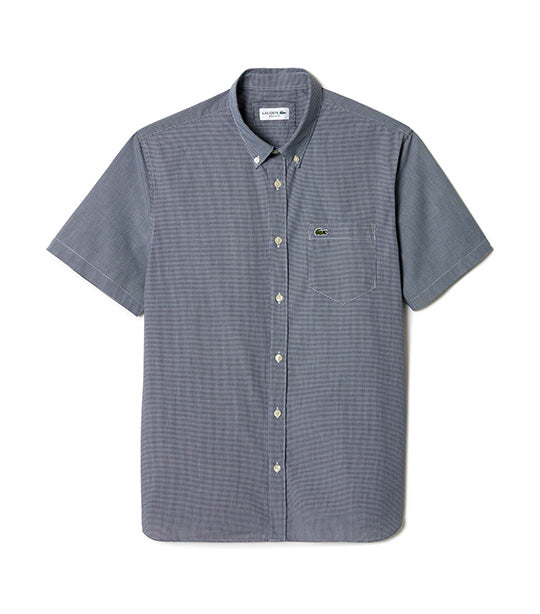 Short Sleeved Regular Fit Gingham Print Shirt White/Navy Blue