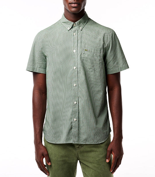 Short Sleeved Regular Fit Gingham Print Shirt White/Green