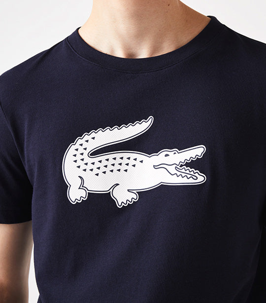 Men's Lacoste SPORT 3D Print Crocodile Breathable Jersey T-shirt Navy Blue/White