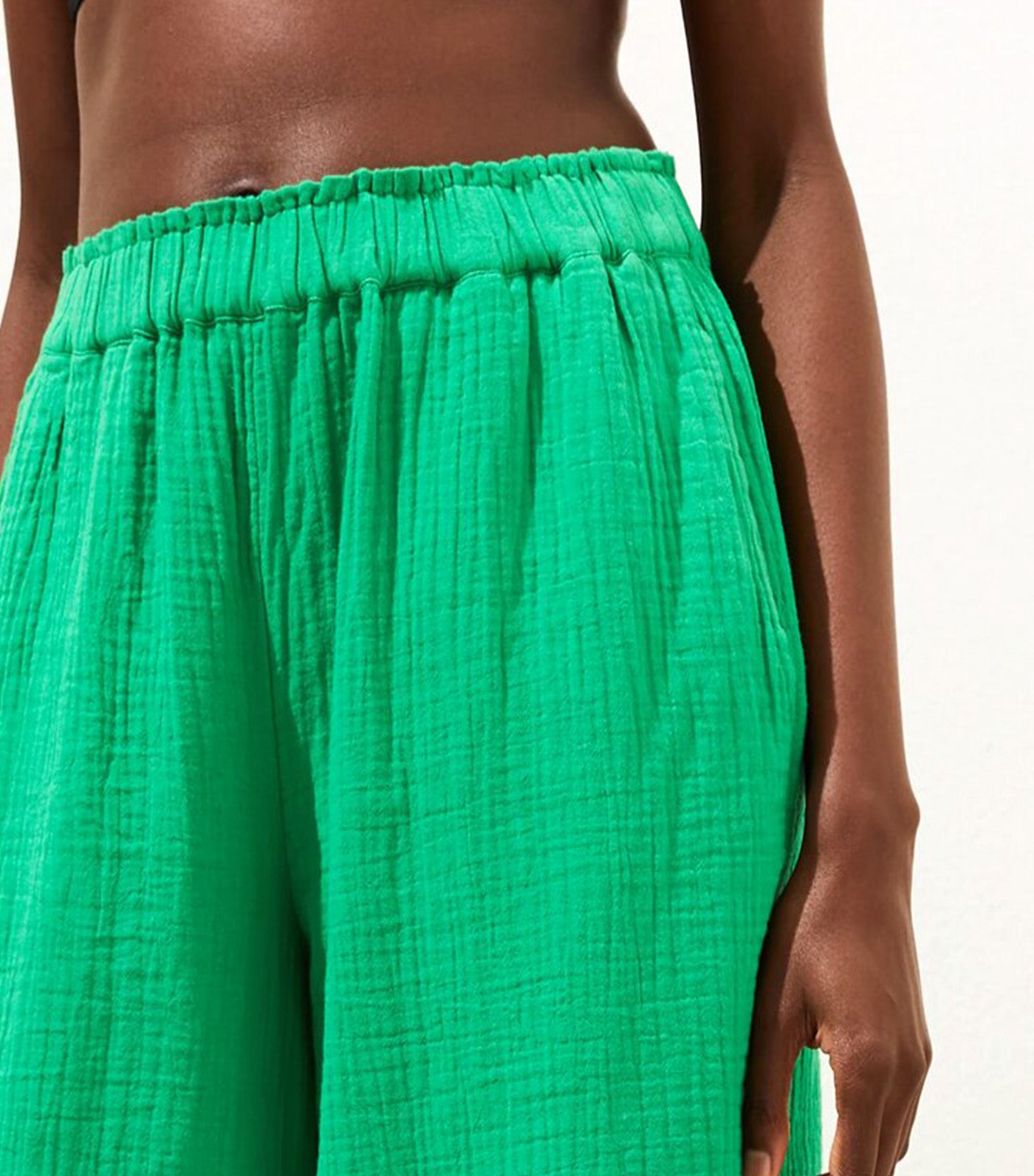 Pure Cotton Wide Leg Trousers Bright Green