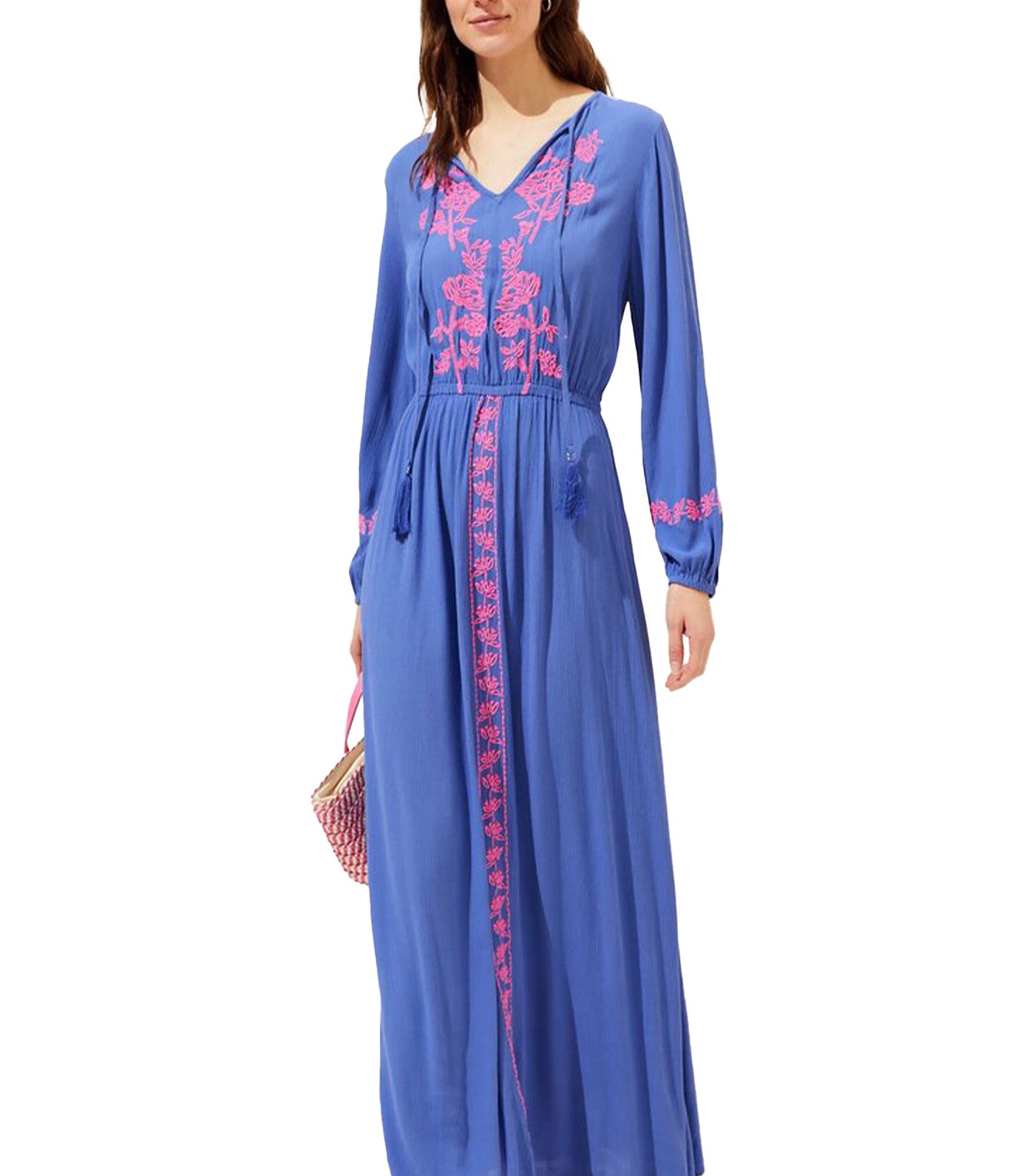 Embroidered V-Neck Maxi Beach Dress Lupin