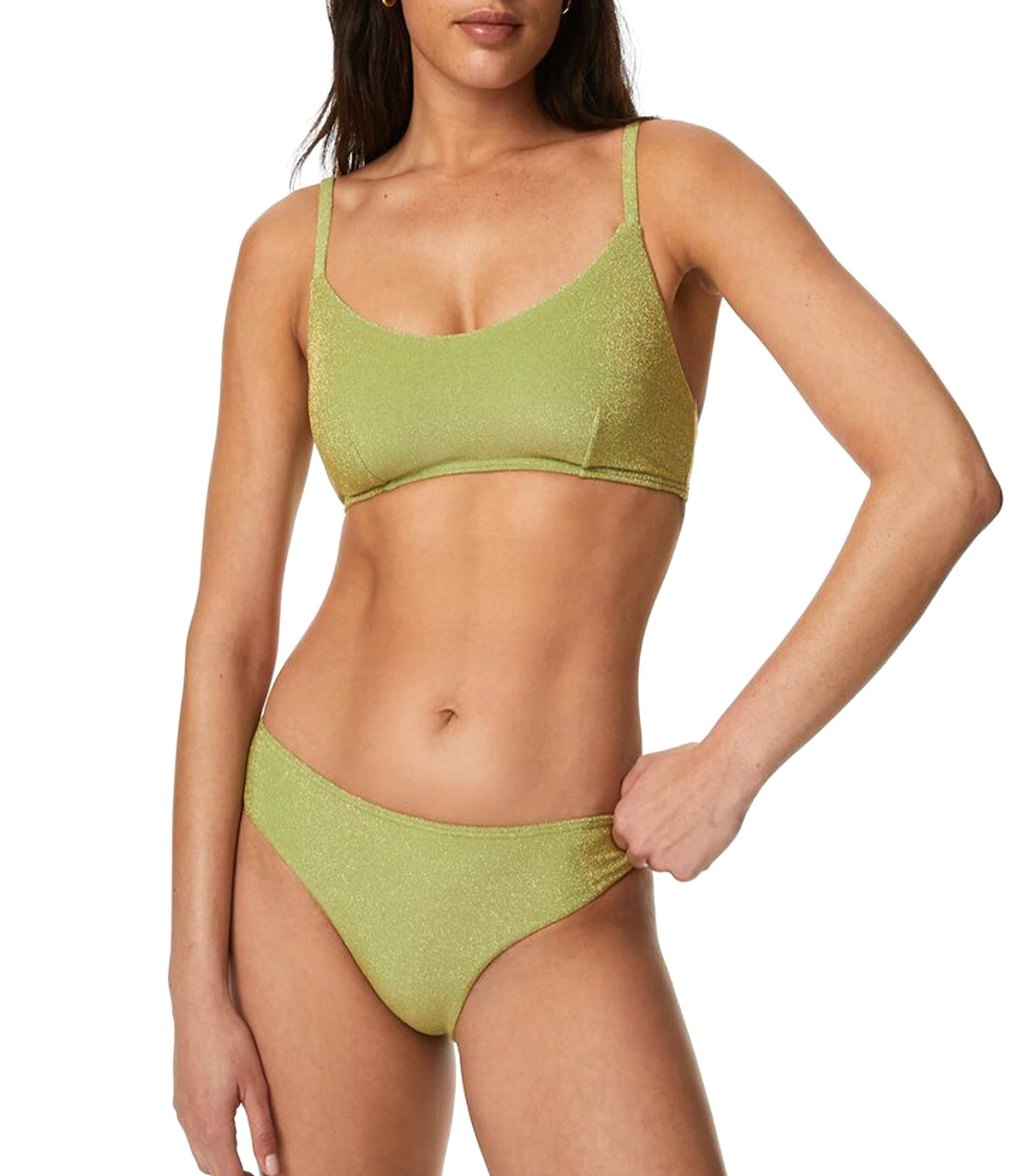 Padded Sparkle V-Neck Bikini Top Medium Green