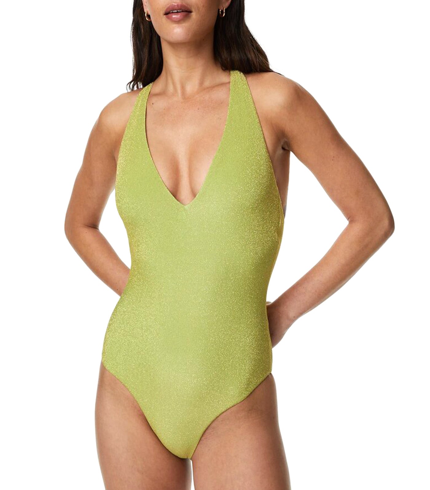 Sparkle Plunge Swimsuit Medium Green