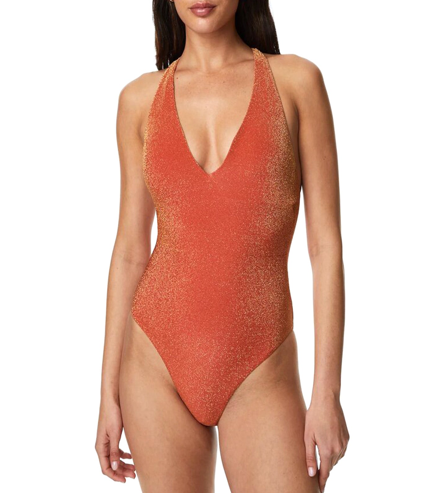 Sparkle Plunge Swimsuit Copper