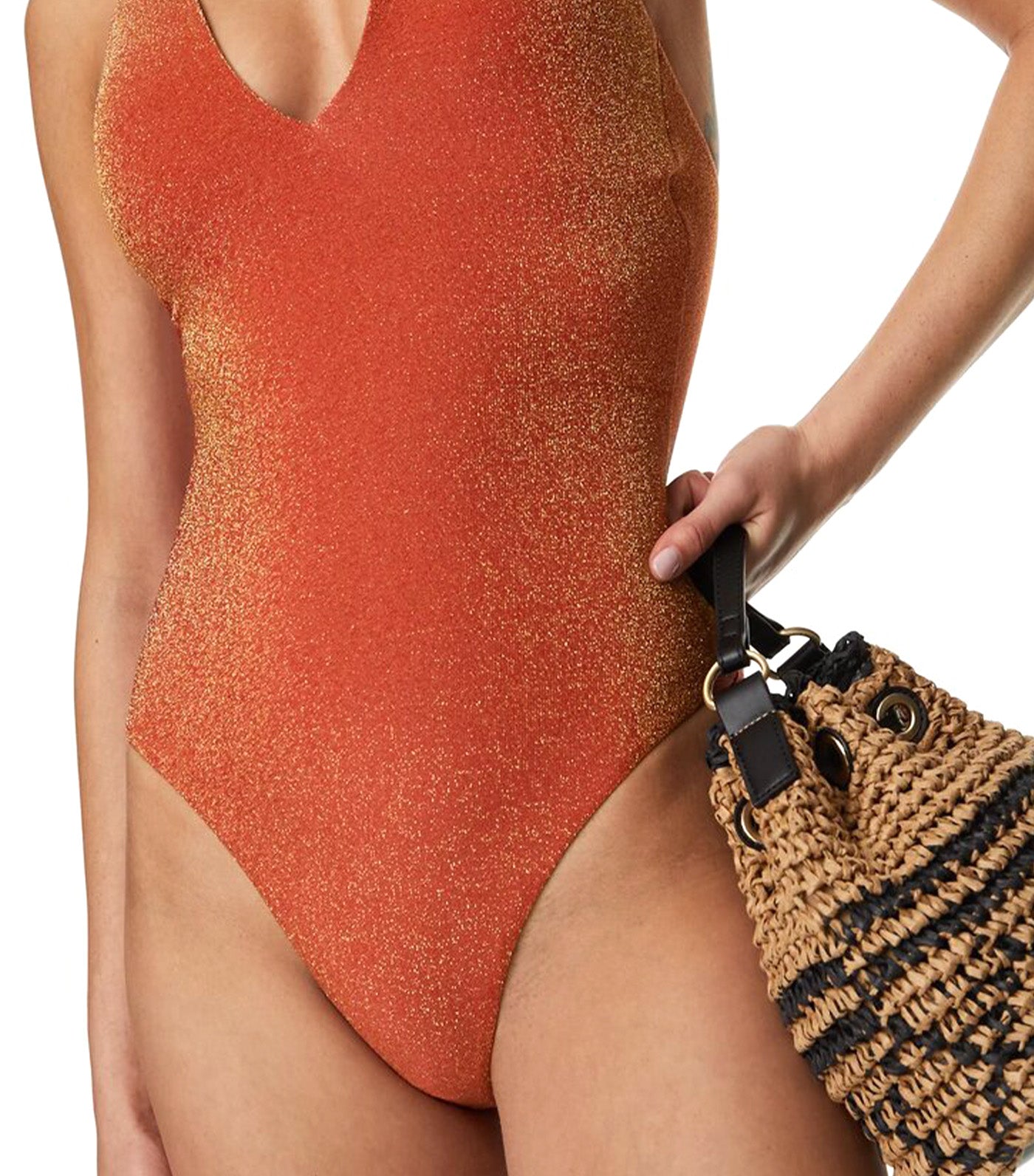 Sparkle Plunge Swimsuit Copper