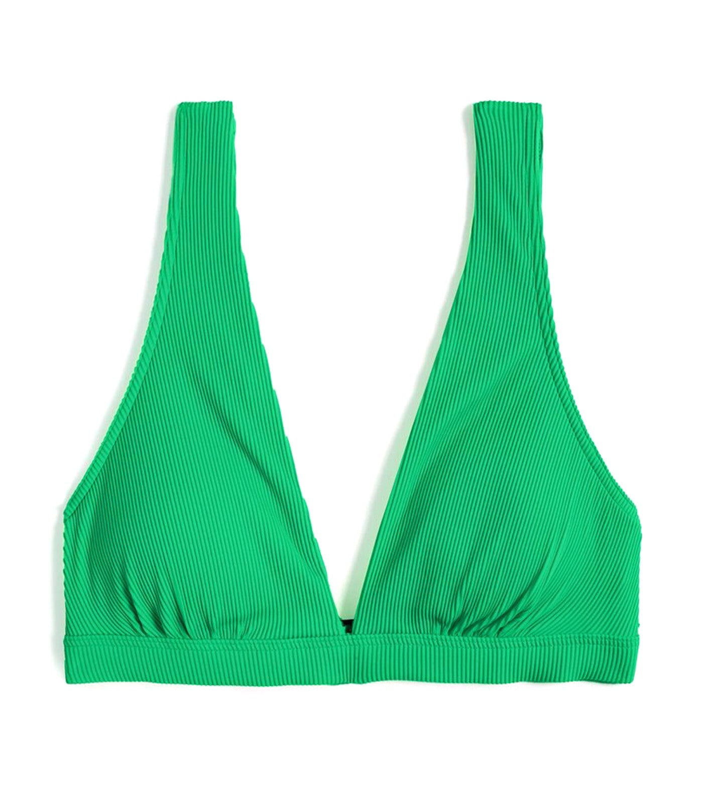 Ribbed Padded Plunge V-Neck Bikini Top Bright Green