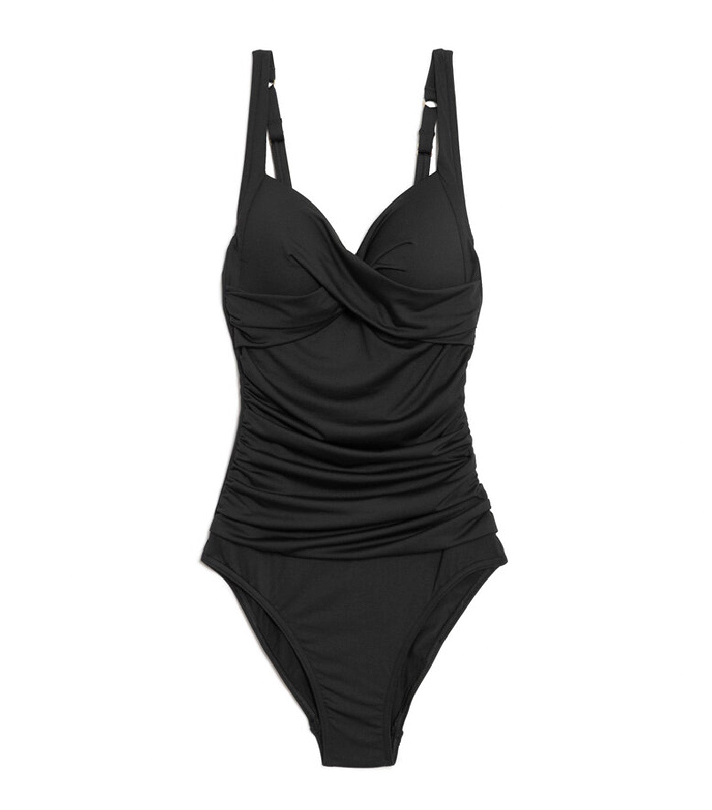 Tummy Control Padded Ruched Plunge Swimsuit  Black Magic