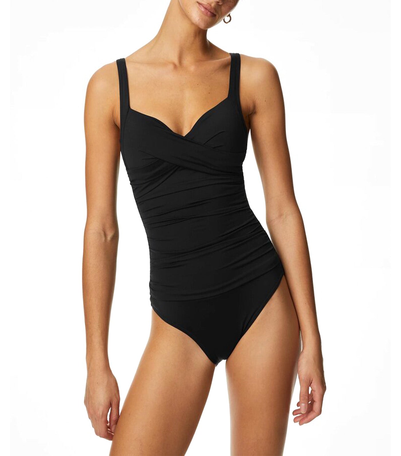 Tummy Control Padded Ruched Plunge Swimsuit  Black Magic