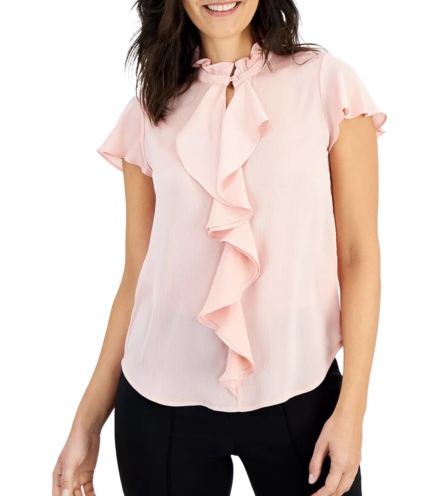 Ruffle Trim Cap-Sleeve Blouse Cherry Blossom