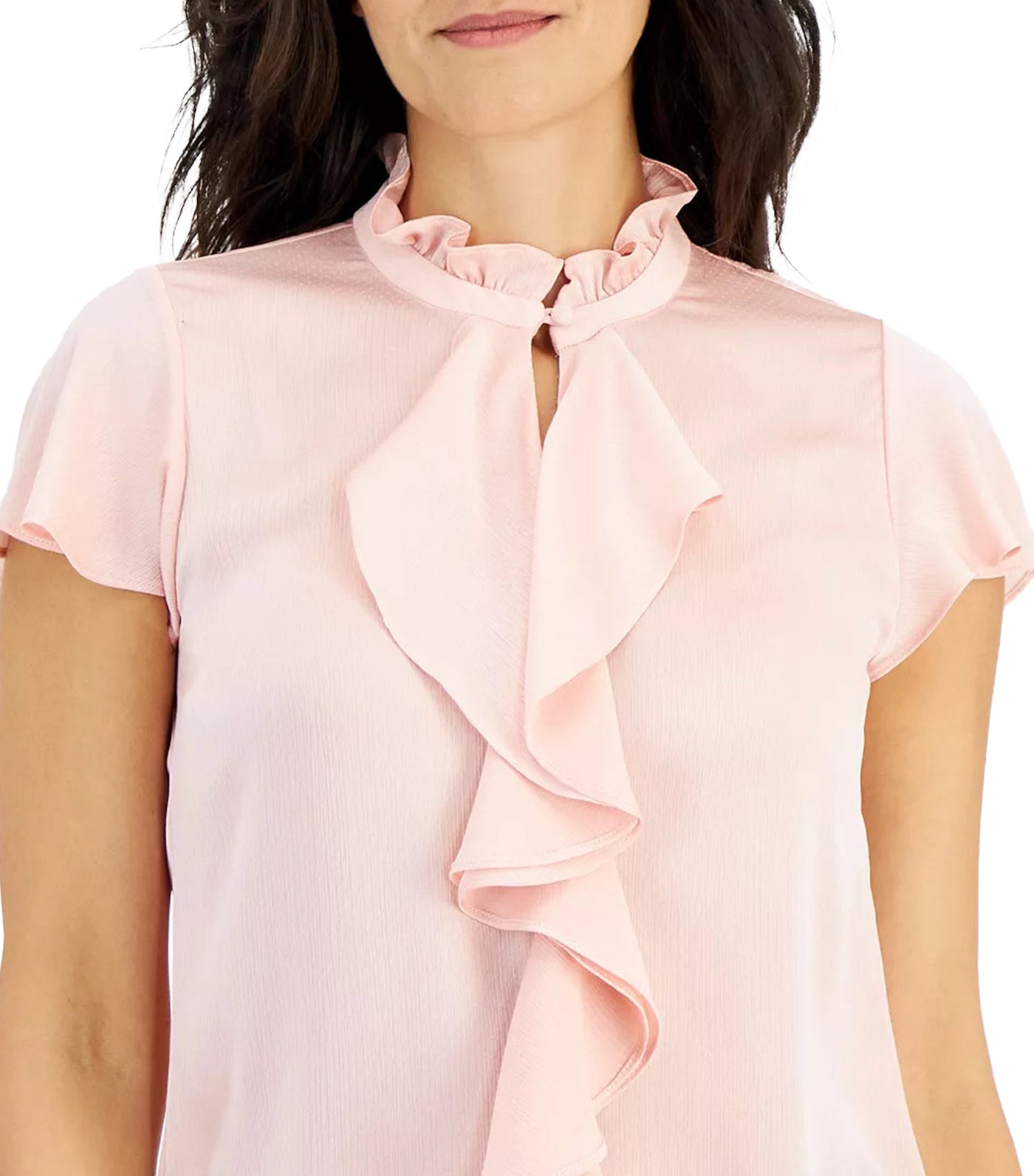 Ruffle Trim Cap-Sleeve Blouse Cherry Blossom