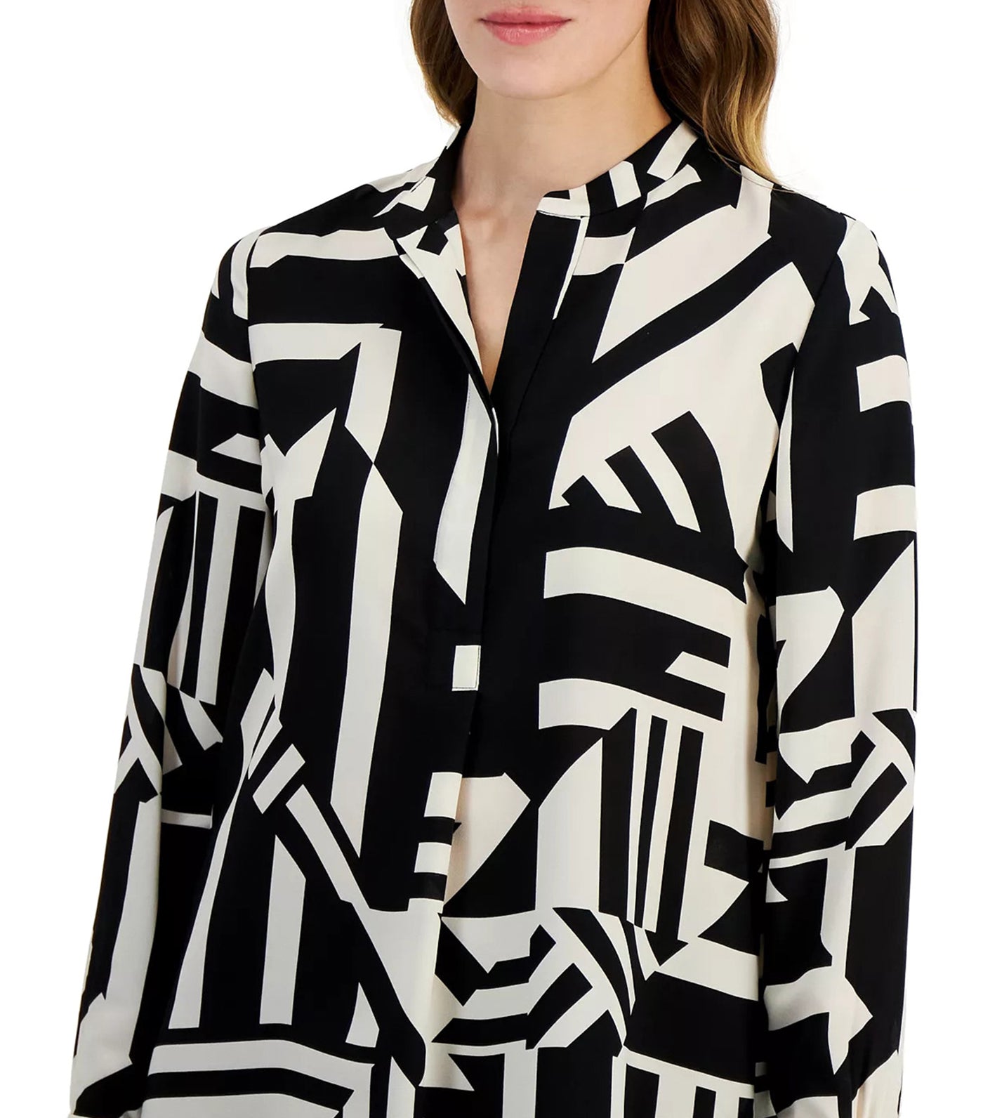 Abstract Print Popover Tunic Blouse Anne Black/Anne White