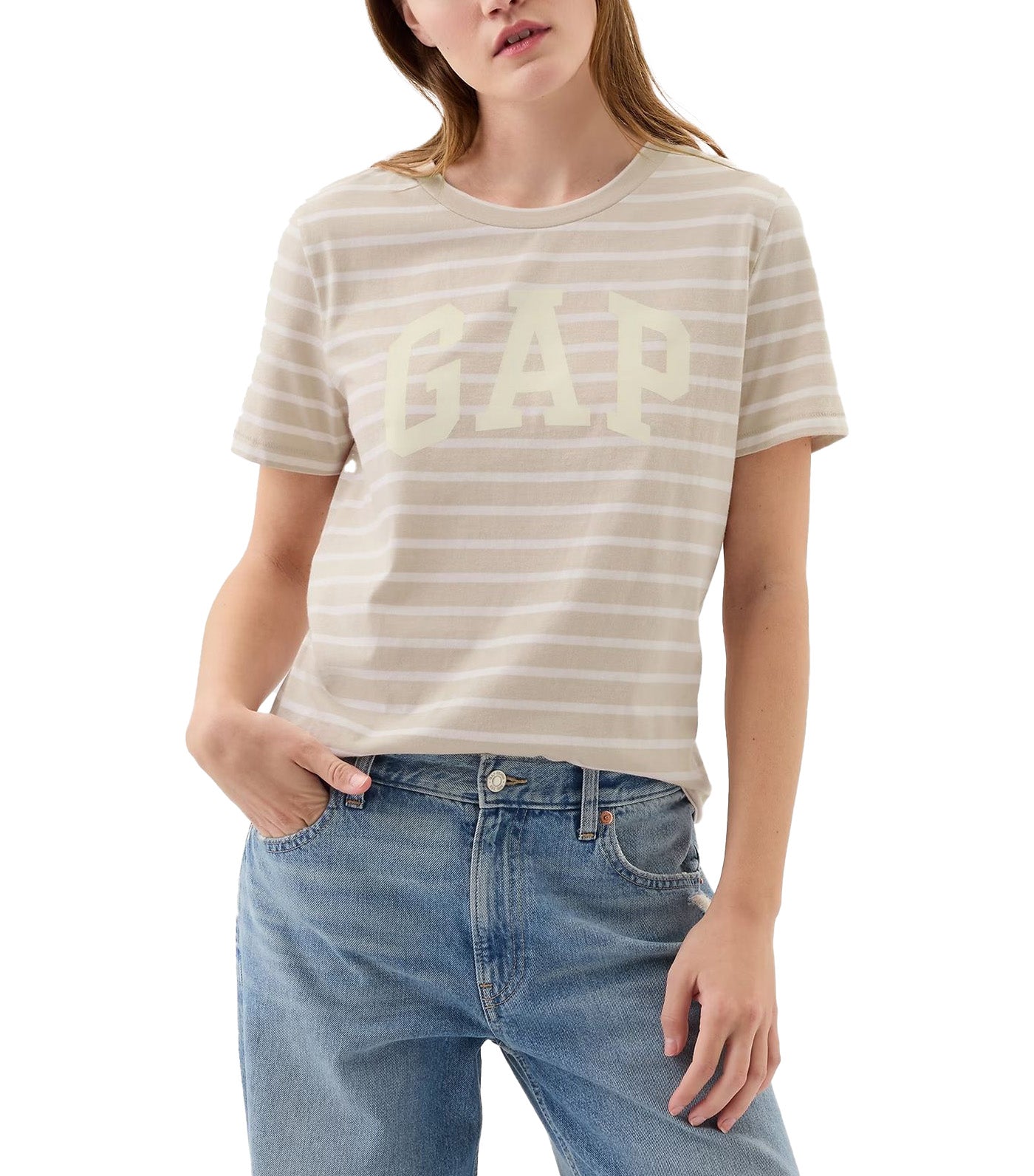 Organic Cotton Arch Logo T-Shirt Khaki Stripe