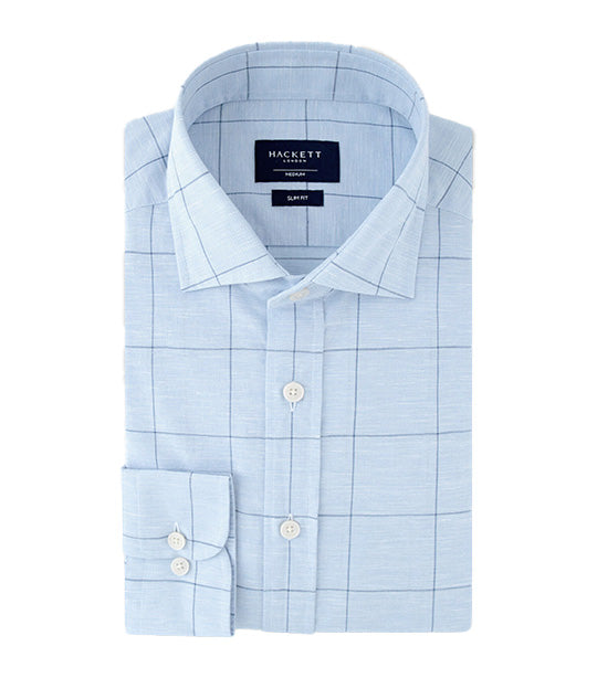 Linen Windowpane Shirt Blue