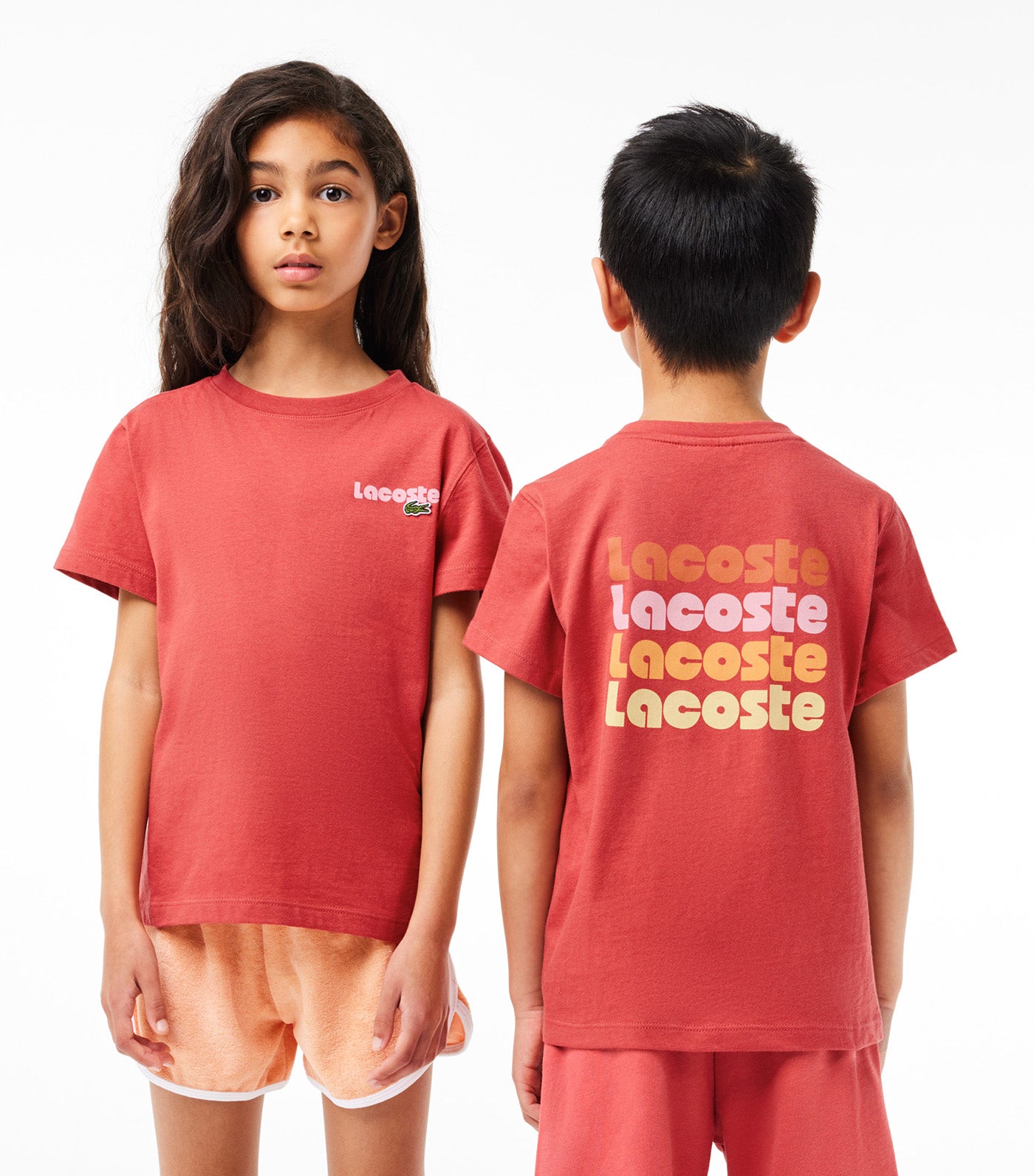 Kids' Contrast Print Cotton Jersey T-shirt Sierra Red