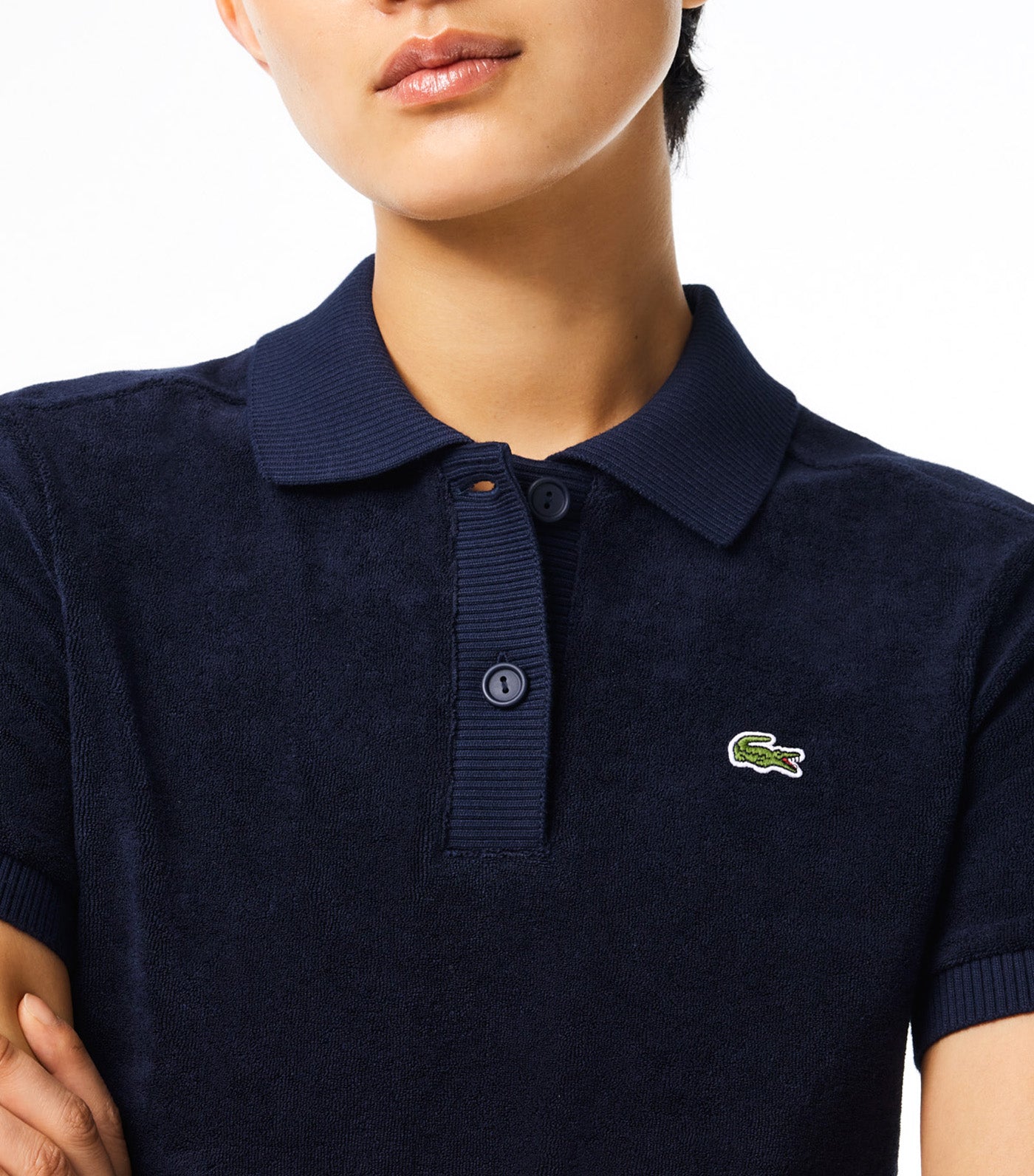 Slim Fit Terry Knit Polo Shirt Navy Blue