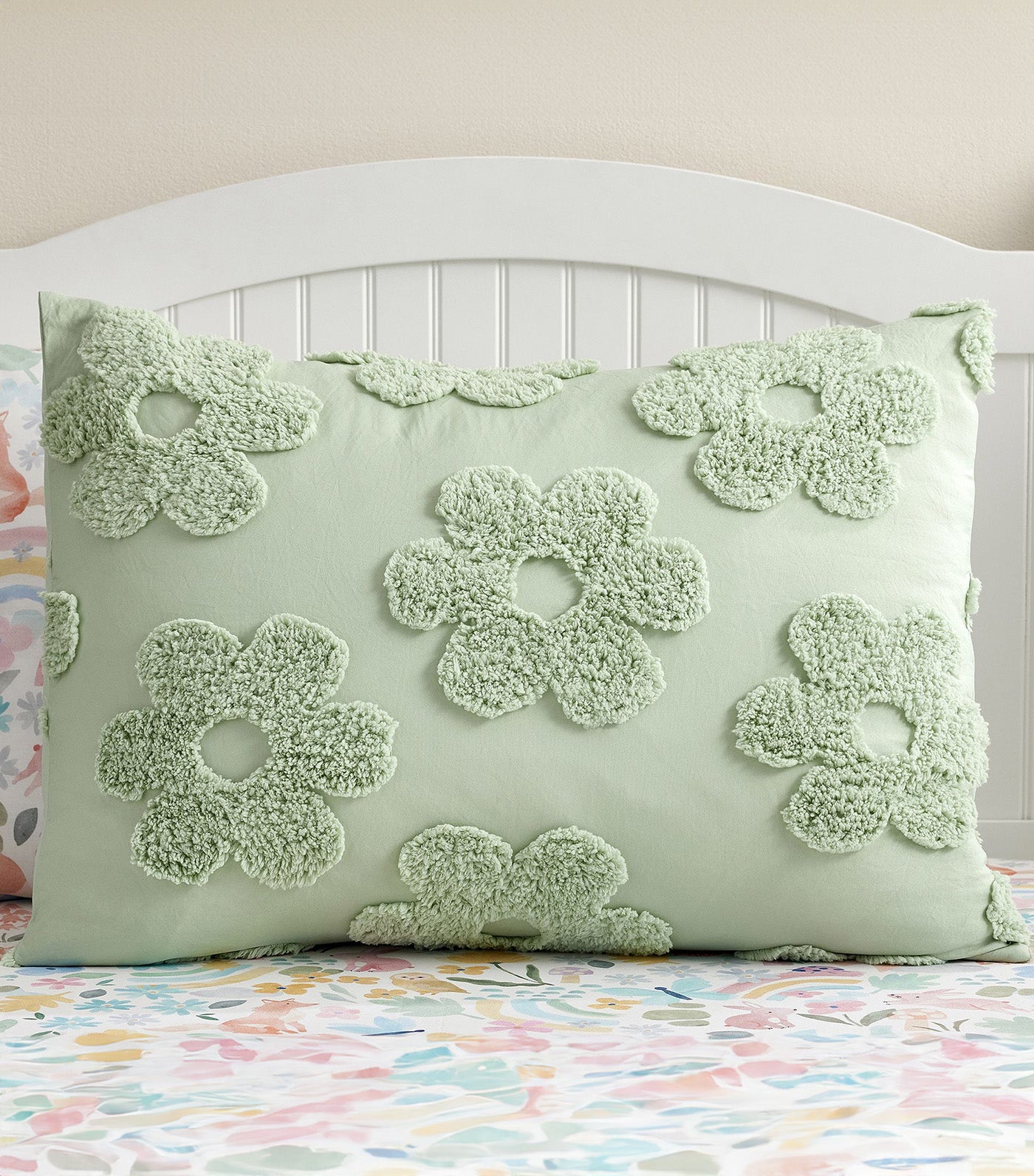 Textured Daisy Jacquard Duvet Cover and Shams, Sage