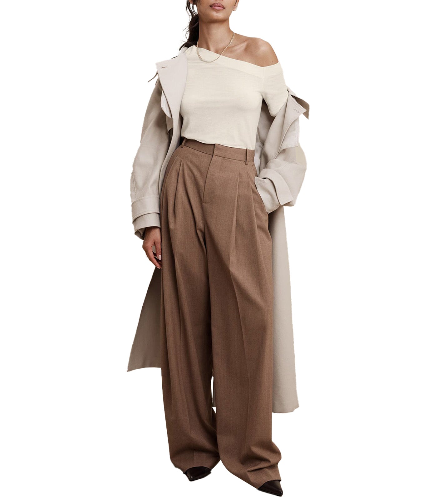 Asymmetrical Wool-Blend Top Cream White