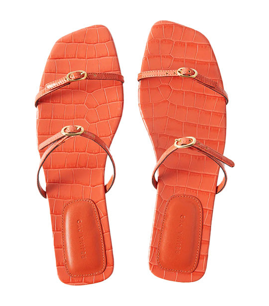 Clara Sandals Leather Emboss Croc Orange