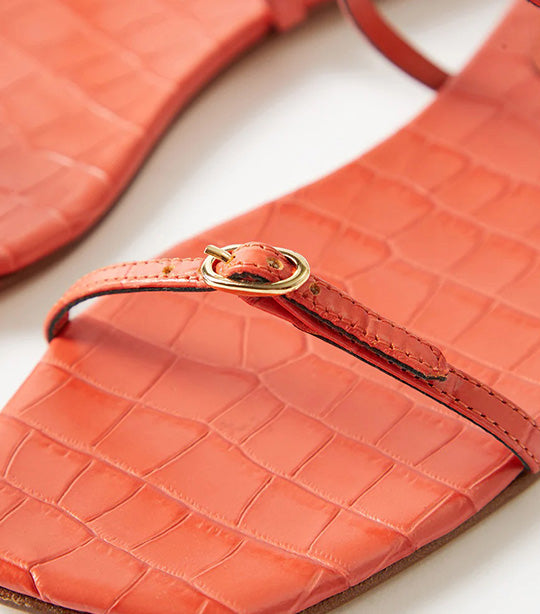 Clara Sandals Leather Emboss Croc Orange
