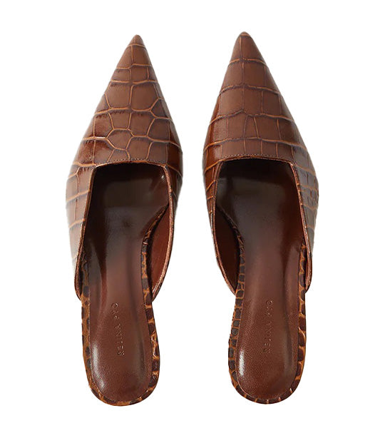 Mathilde Mule Leather Emboss Croc Brown