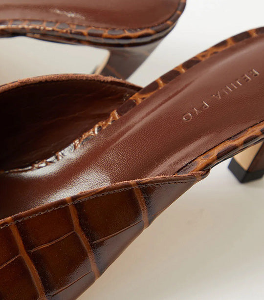 Mathilde Mule Leather Emboss Croc Brown