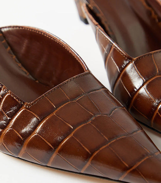 Mathilde Mule Leather Emboss Croc Brown