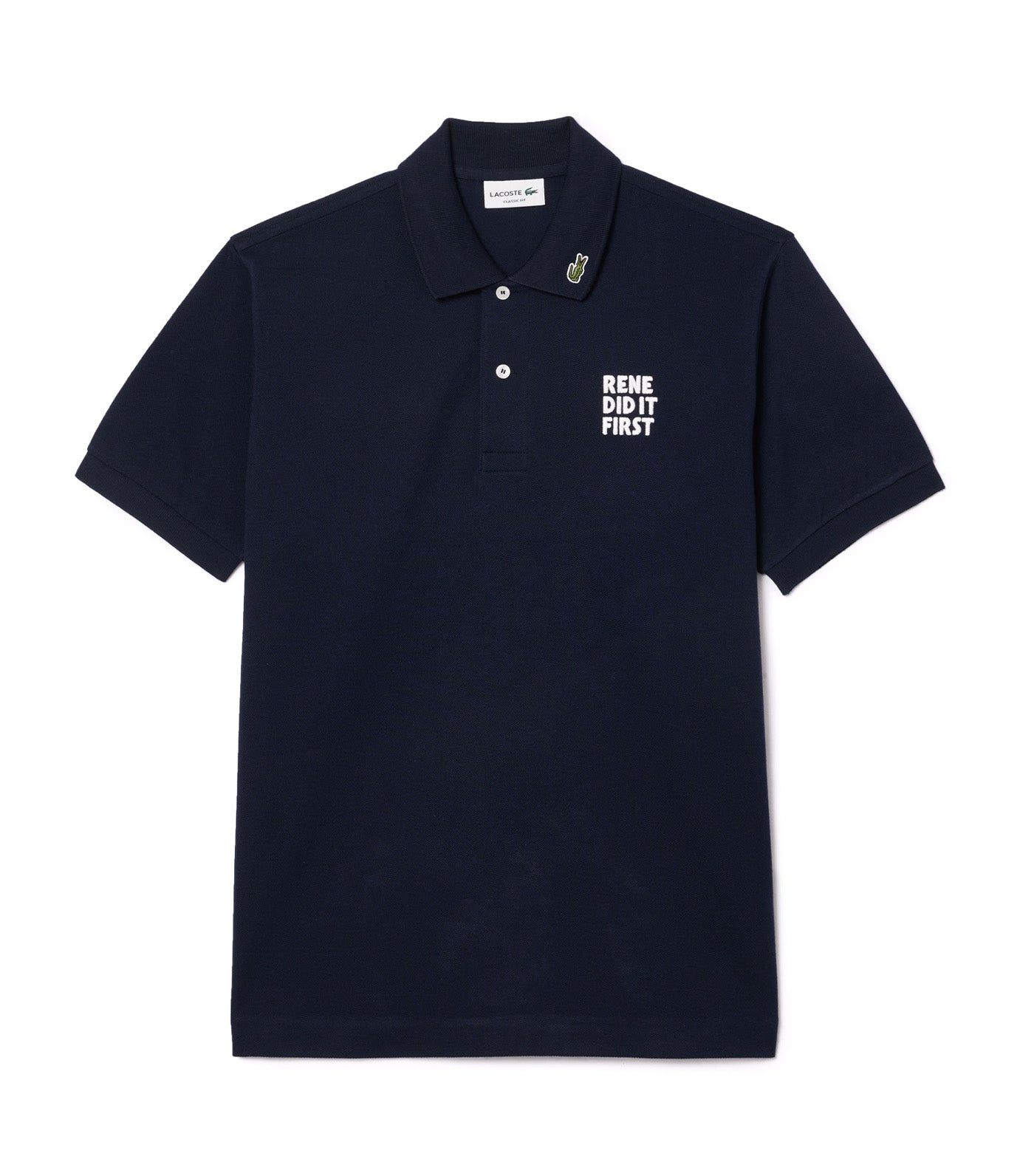 Original L.12.12 Embroidered Slogan Polo Shirt Navy Blue