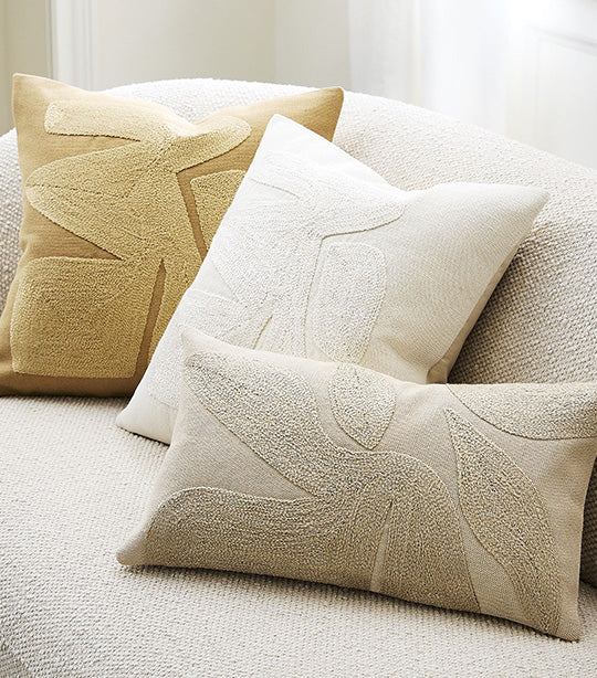 Embroidered Modern Abstract Pillow Cover Sand 12x21 inches