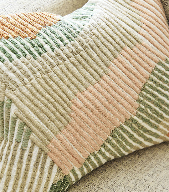 Embroidered Wavy Lines Pillow Cover Celadon 12x16 inches
