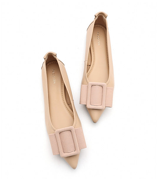 Elyse Bow Buckled Pointed Toe Flats Almond